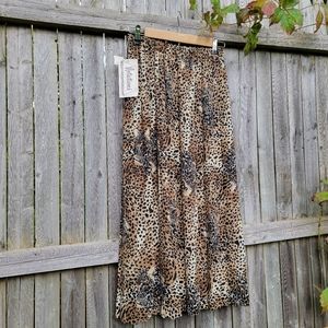 Vintage Notations Lagenlook Sheer Y2K Leopard print Bohemian Pleated Midi skirt